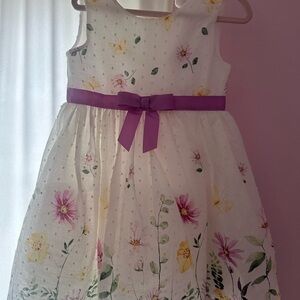 Blueberi Boulevard White Floral Dress with Purple Sash